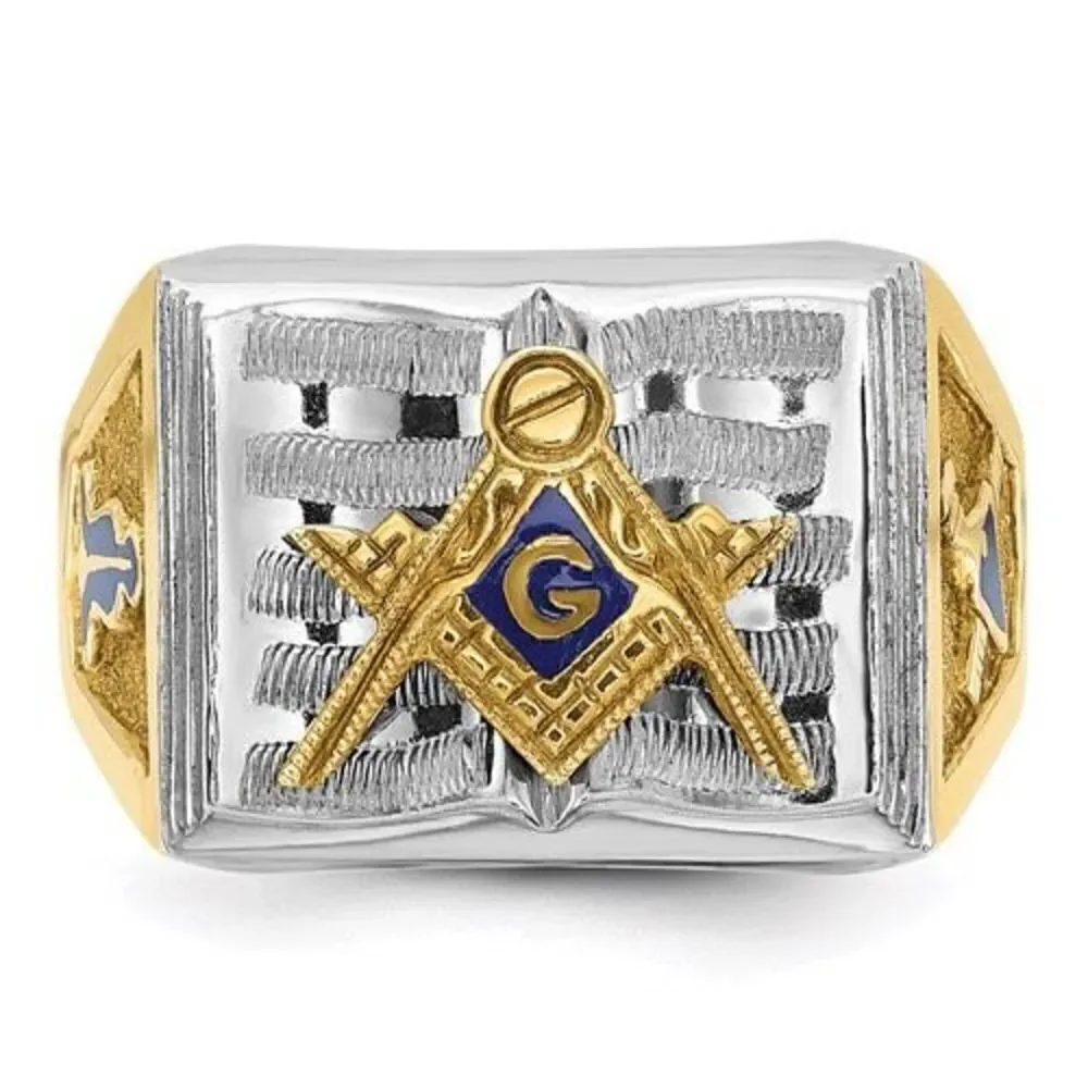 IBGoodman 10k Two-tone Men's Polished and Textured with Blue Enamel Blue Lodge M